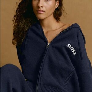 Adanola Dark Blue Varsity Knit Bomber Zip-Up Hoodie Jacket -zipper doesn’t work